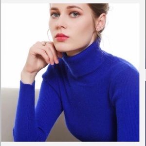 Sweater mock turtleneck royal blue top tee t shirt blouse career tunic